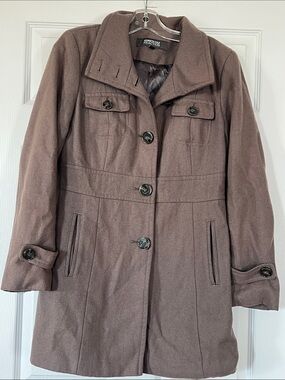 Kenneth Cole Reaction Women's Taupe Brown Button-Front Pea Coat